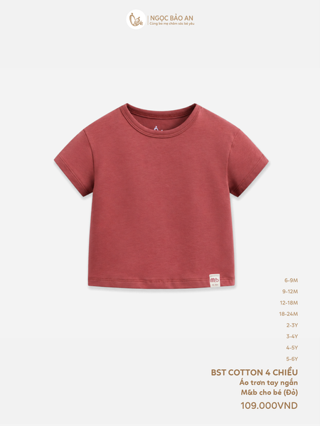 [M&B] Áo thun trơn cotton tay ngắn đỏ co giãn 4 chiều cho bé từ 6 tháng đến 6 tuổi