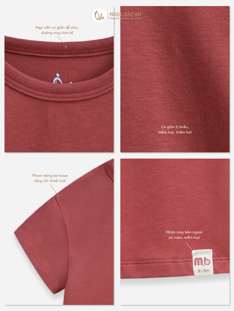 [M&B] Áo thun trơn cotton tay ngắn đỏ co giãn 4c từ 6 tháng đến 6 tuổi