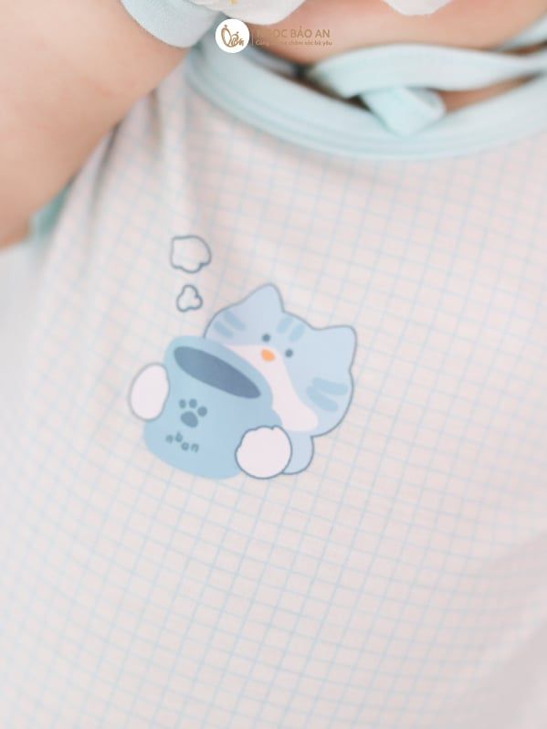[M&B] Bodychip tay ngắn caro cat mint (NB-12m)
