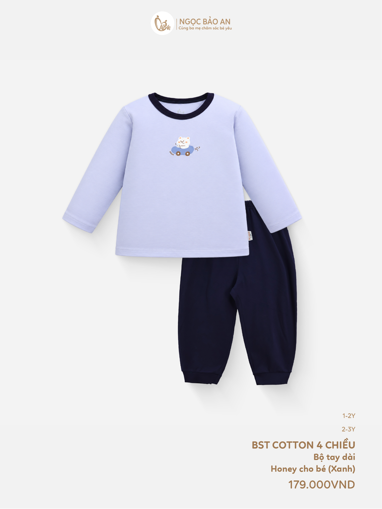 [HONEY] Bộ tay dài cotton xanh co giãn 4c (1-3 tuổi)