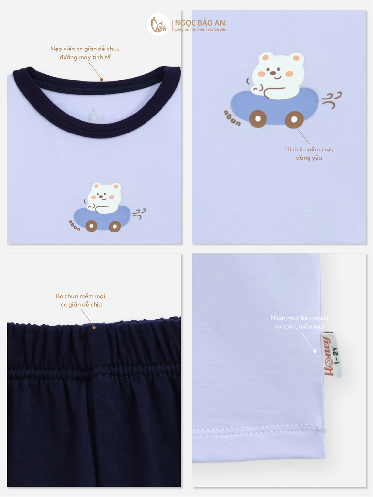 [HONEY] Bộ tay dài cotton xanh co giãn 4c (1-3 tuổi)