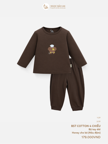 [HONEY] Bộ tay dài cotton nâu đậm co giãn 4c (1-3 tuổi)