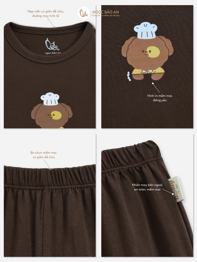 [HONEY] Bộ tay dài cotton nâu đậm co giãn 4c (1-3 tuổi)