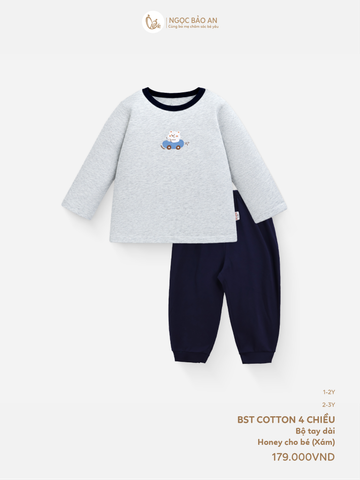 [HONEY] Bộ tay dài cotton xám co giãn 4c (1-3 tuổi)
