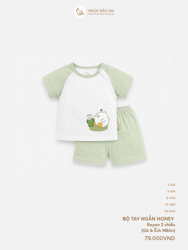[HONEY] Bộ tay ngắn rayon 2 chiều gà và ếch