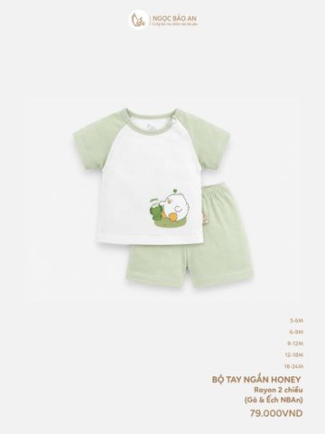 [HONEY] Bộ tay ngắn rayon 2 chiều gà và ếch