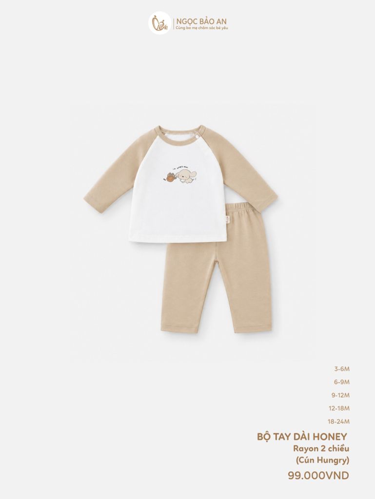 [HONEY] Bộ tay dài rayon 2 chiều cún hungry