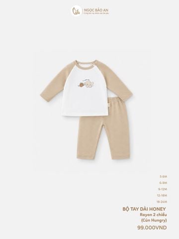 [HONEY] Bộ tay dài rayon 2 chiều cún hungry
