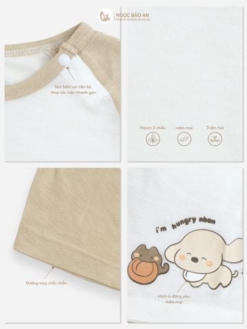 [HONEY] Bộ tay ngắn rayon 2 chiều cún hungry