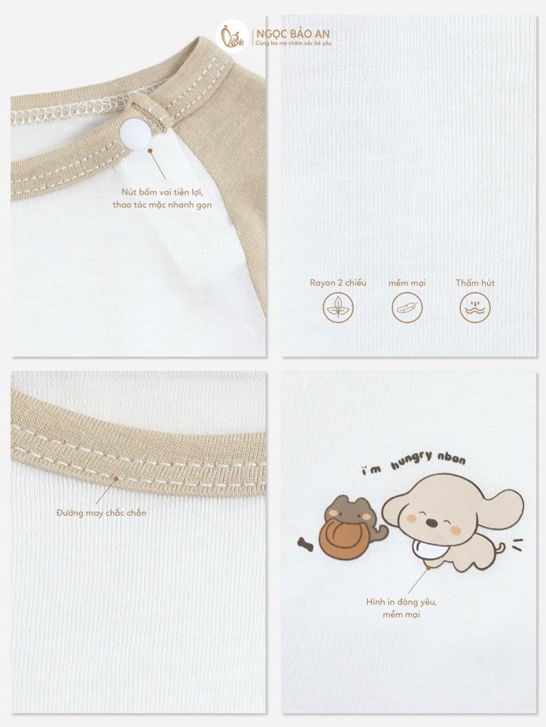 [HONEY] Bộ tay dài rayon 2 chiều cún hungry