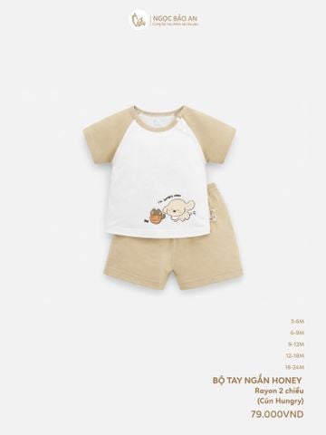 [HONEY] Bộ tay ngắn rayon 2 chiều cún hungry