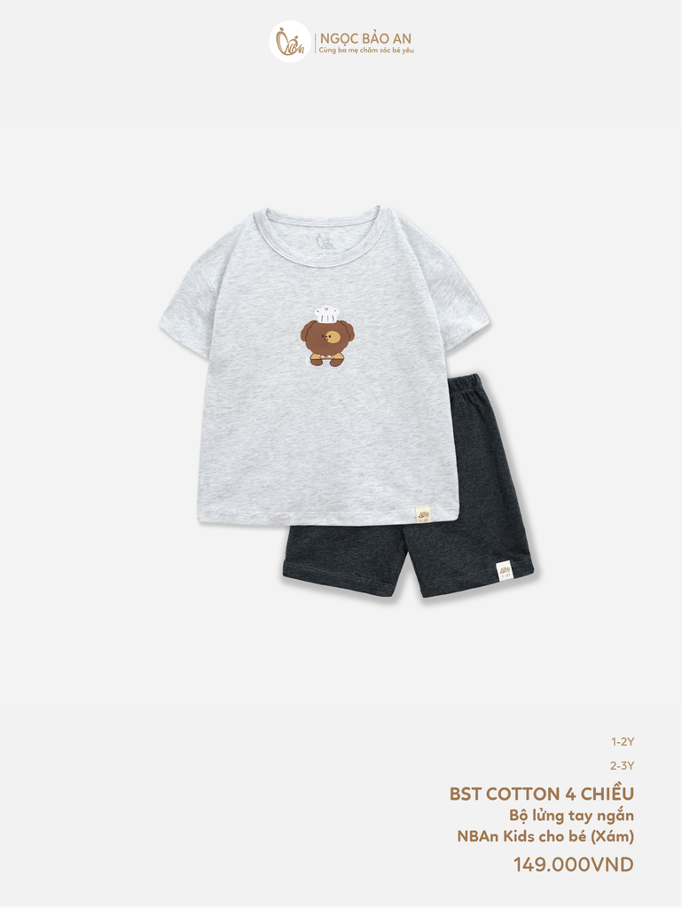 [NGỌC BẢO AN KIDS] Bộ lửng tay ngắn cotton xám co giãn 4c (1-3 tuổi)