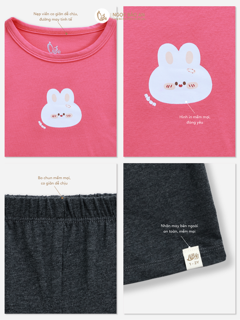 [NGỌC BẢO AN KIDS] Bộ lửng tay ngắn cotton hồng co giãn 4c (1-3 tuổi)