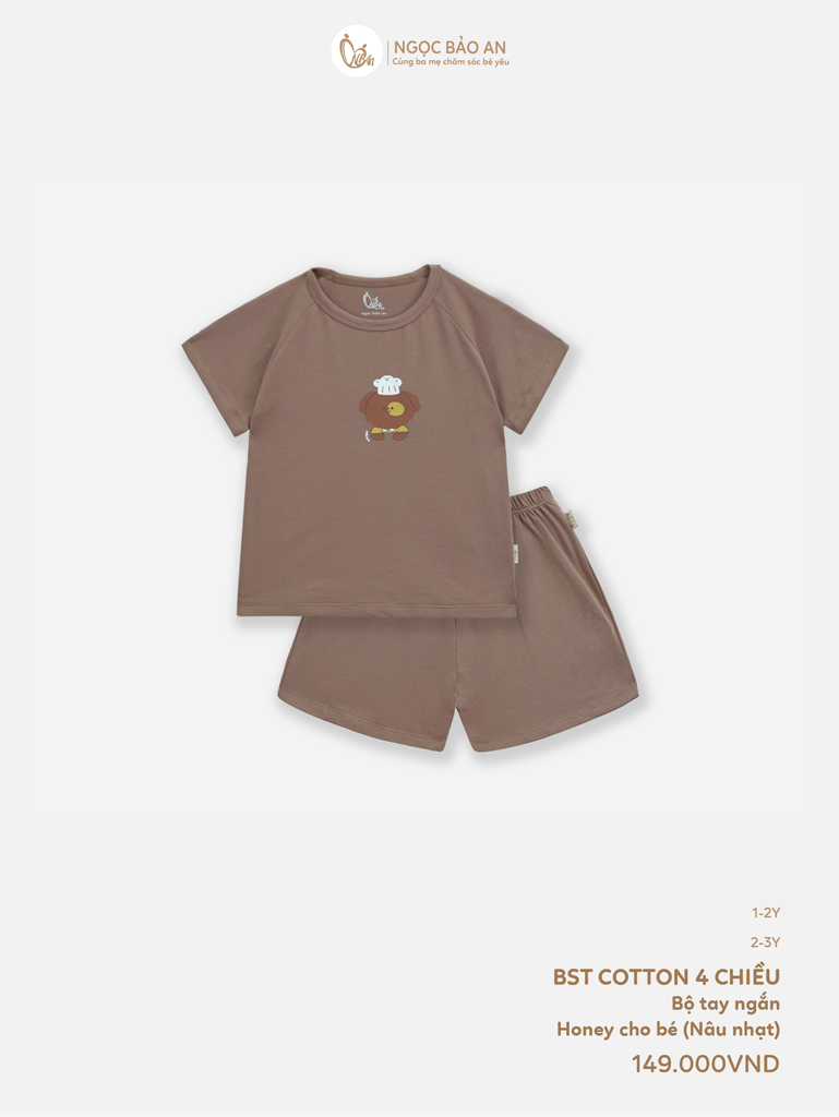 [HONEY] Bộ tay ngắn cotton nâu nhạt co giãn 4c (1-3 tuổi)