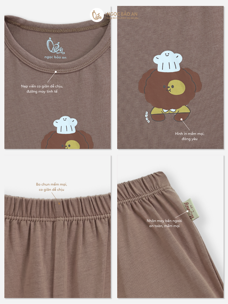 [HONEY] Bộ tay ngắn cotton nâu nhạt co giãn 4c (1-3 tuổi)