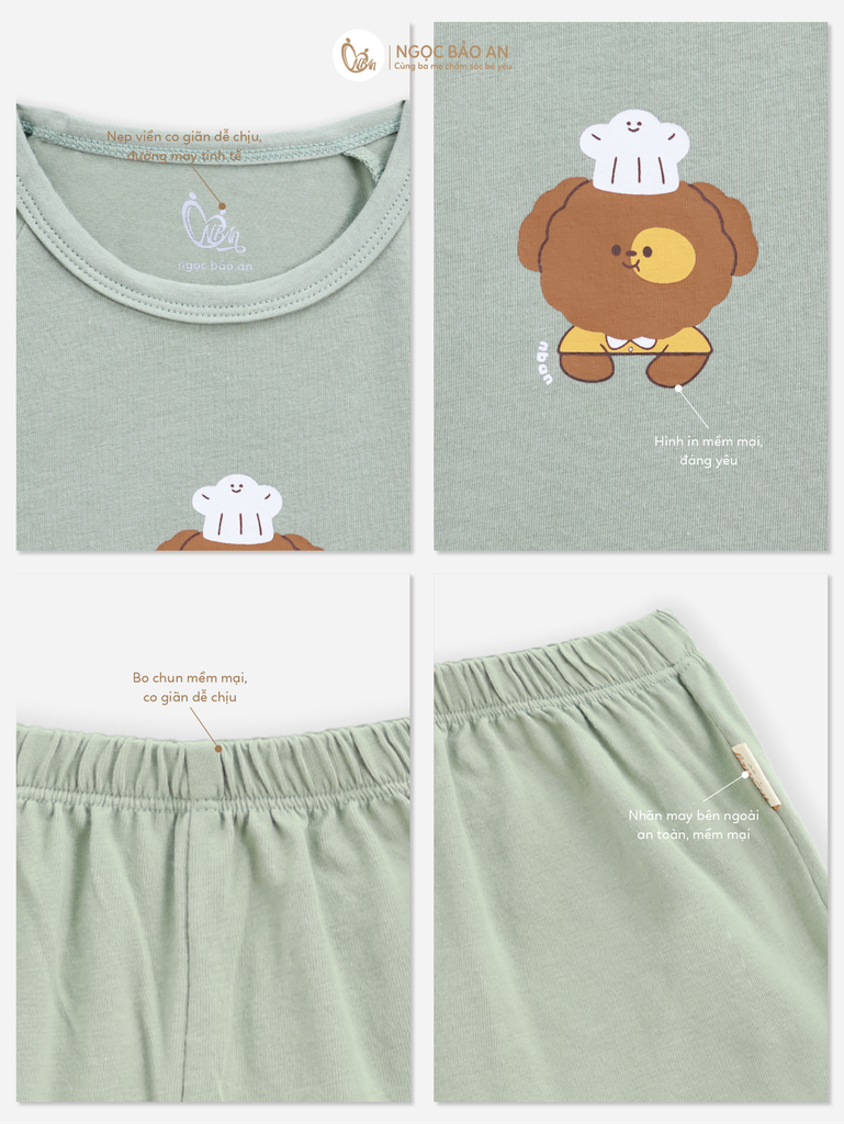 [HONEY] Bộ tay ngắn cotton xanh mint co giãn 4c (1-3 tuổi)