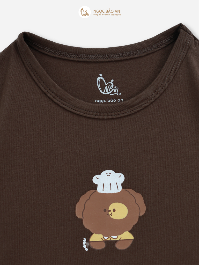 [HONEY] Bộ tay ngắn cotton nâu đậm co giãn 4c (1-3 tuổi)