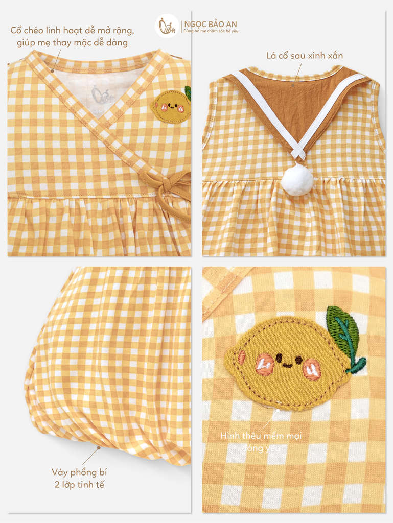 [M&B] BST GHS: Đầm caro dáng bí thủy thủ puffy lemon