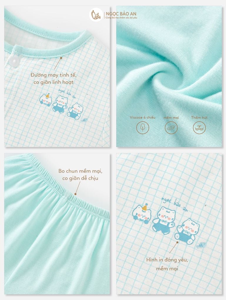 [M&B] Bộ tay ngắn cài giữa Caro Bear Mint (3-24m) [CBSSVISCOSE]