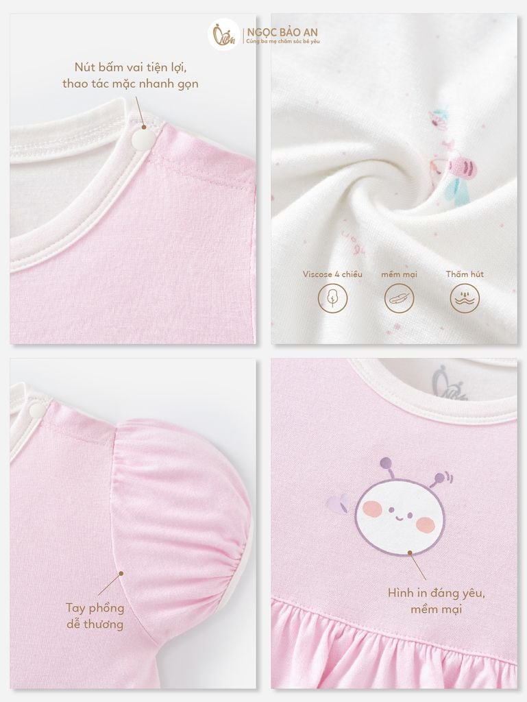 [M&B] Body đùi tay ngắn phồng phối bèo ong tím NB-12m)