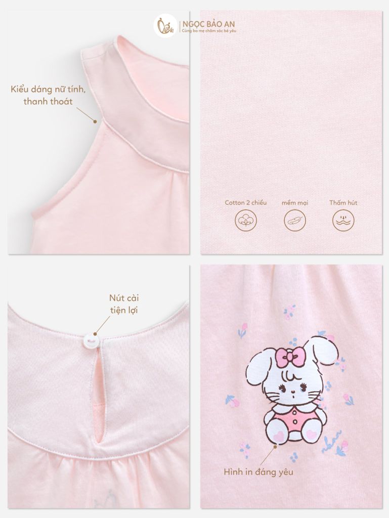 [M&B] Đầm dáng yếm xòe cotton tone hồng rabbit