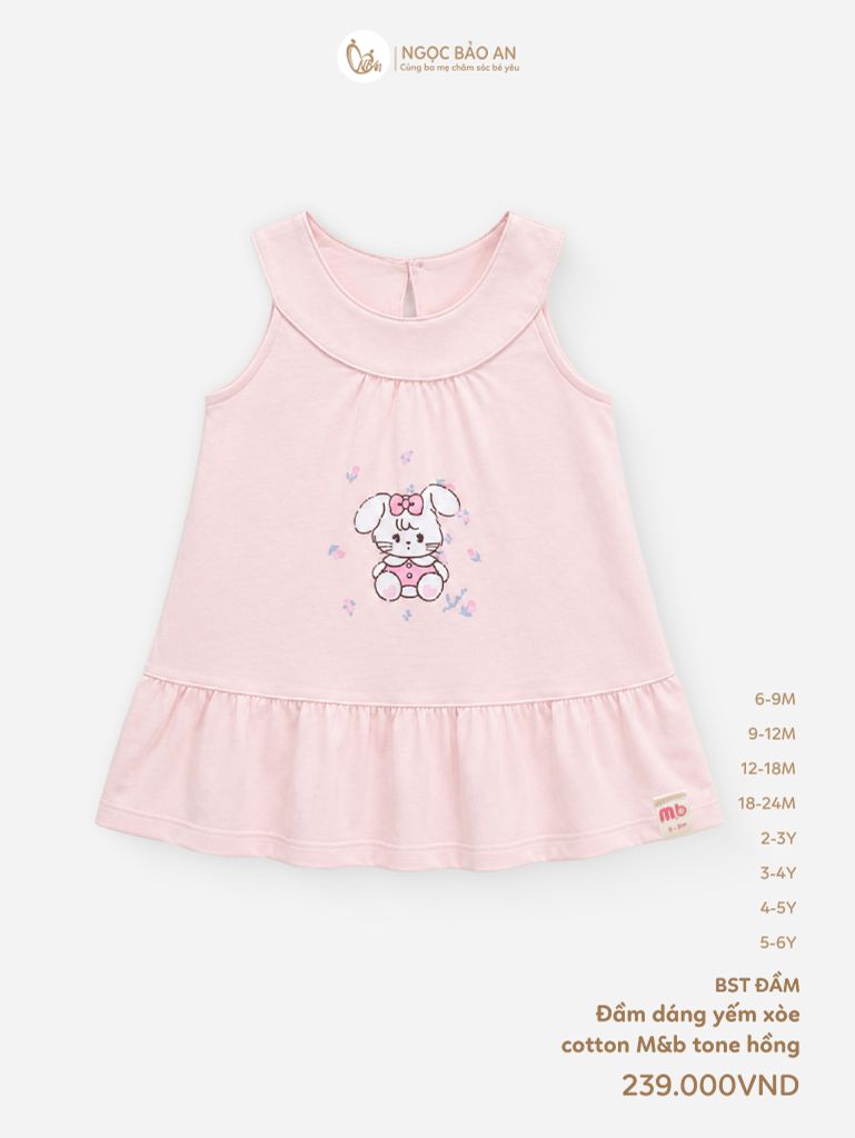 [M&B] Đầm dáng yếm xòe cotton tone hồng rabbit