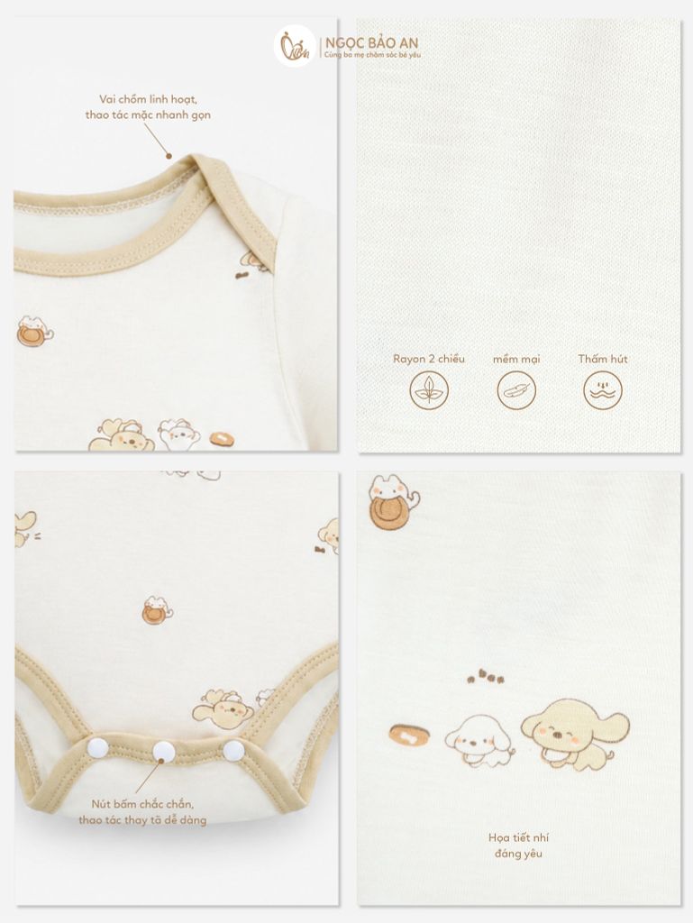 [HONEY] Bodychip tay ngắn rayon 2 chiều cún trắng