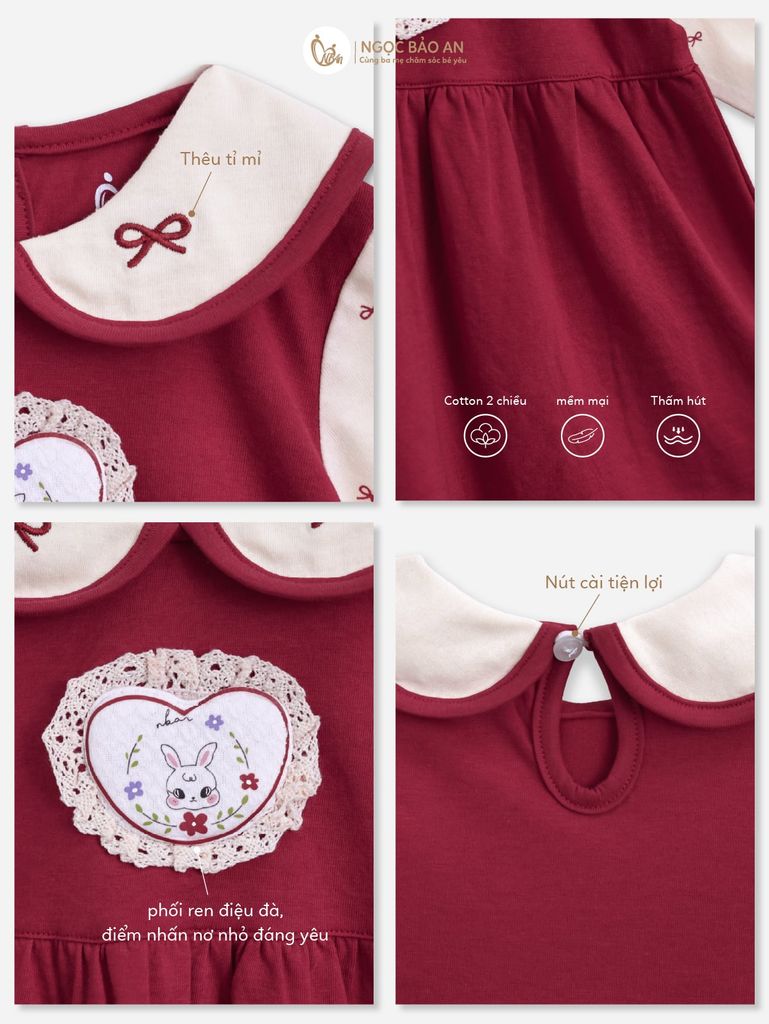 [M&B] BST THỎ MƠ: Đầm tiểu thư tay dài phối nơ heart bunny