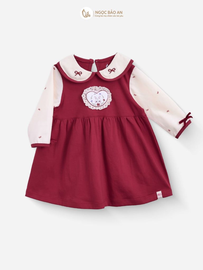 [M&B] BST THỎ MƠ: Đầm tiểu thư tay dài phối nơ heart bunny