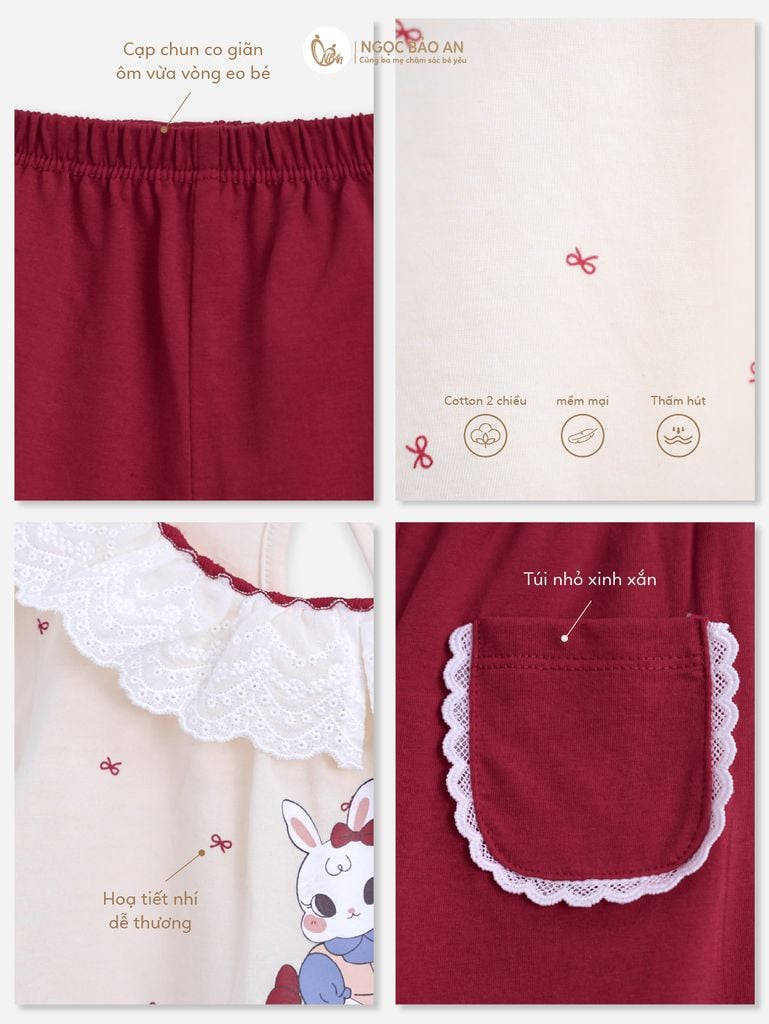 [M&B] BST THỎ MƠ: Bộ áo và quần dài phối nơ bunny tiểu thư