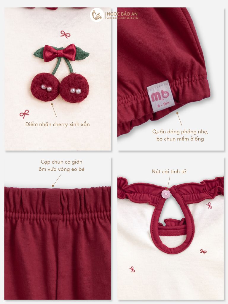 [M&B] BST THỎ MƠ: Set áo sát nách phối quần ngắn bí cherry