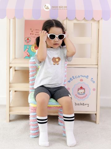 [NGỌC BẢO AN KIDS] Bộ lửng tay ngắn cotton xám co giãn 4c (1-3 tuổi)