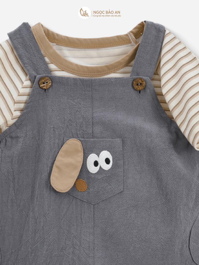 [M&B] BST SÓC: Set Áo sọc nâu + Yếm quần cho bé Trai M&B cotton