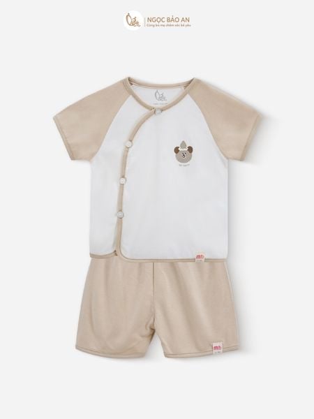 [M&B] Bộ ngắn cài bên tone Nâu cotton M&B cho bé (Combo Sơ Sinh Cotton 2025)