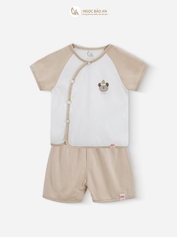 [M&B] Bộ ngắn cài bên tone Nâu cotton M&B cho bé (Combo Sơ Sinh Cotton 2025)