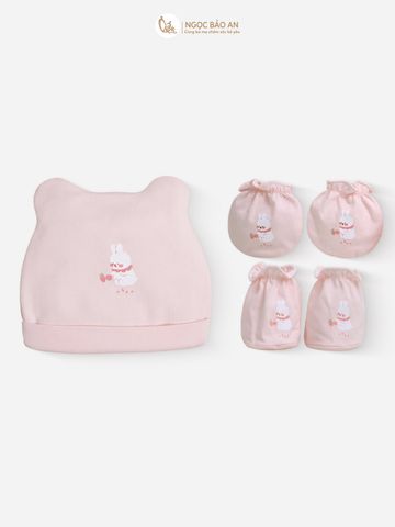 [M&B] Set nón bao tay chân thun cotton sơ sinh thỏ carrot hồng