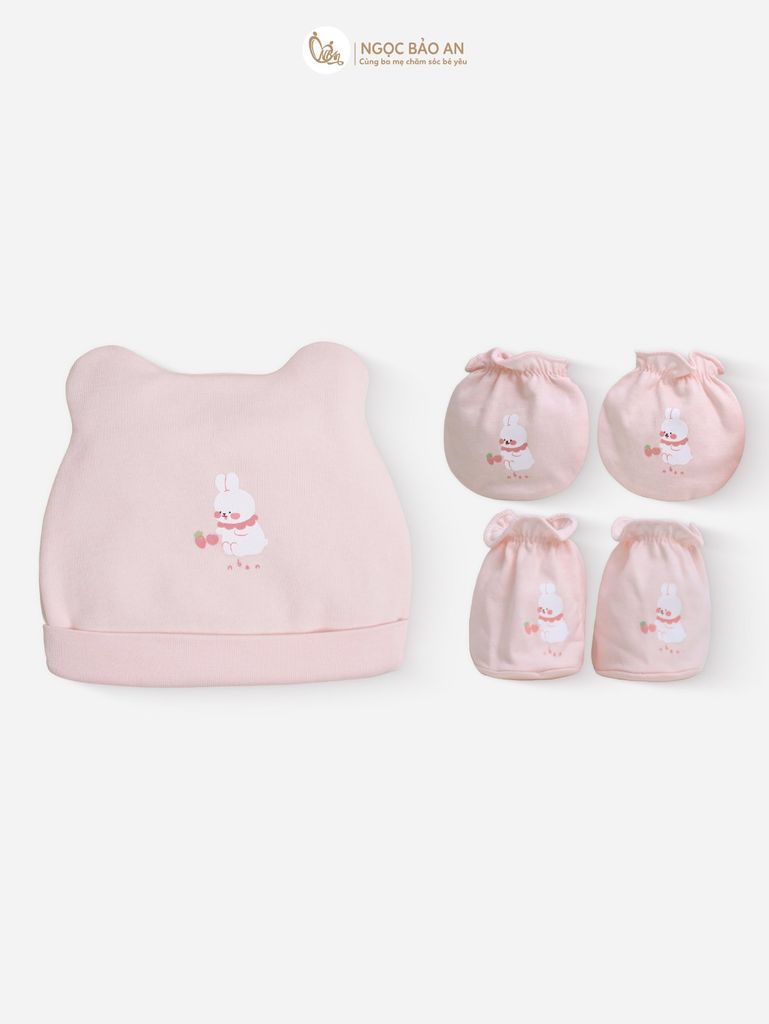 [M&B] Set nón bao tay chân thun sơ sinh cotton M&B in hình họa tiết (Combo sơ sinh cotton 2025)