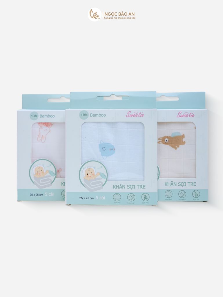[M&B] Khăn Bamboo 4 lớp in hình M&B (25x25cm)
