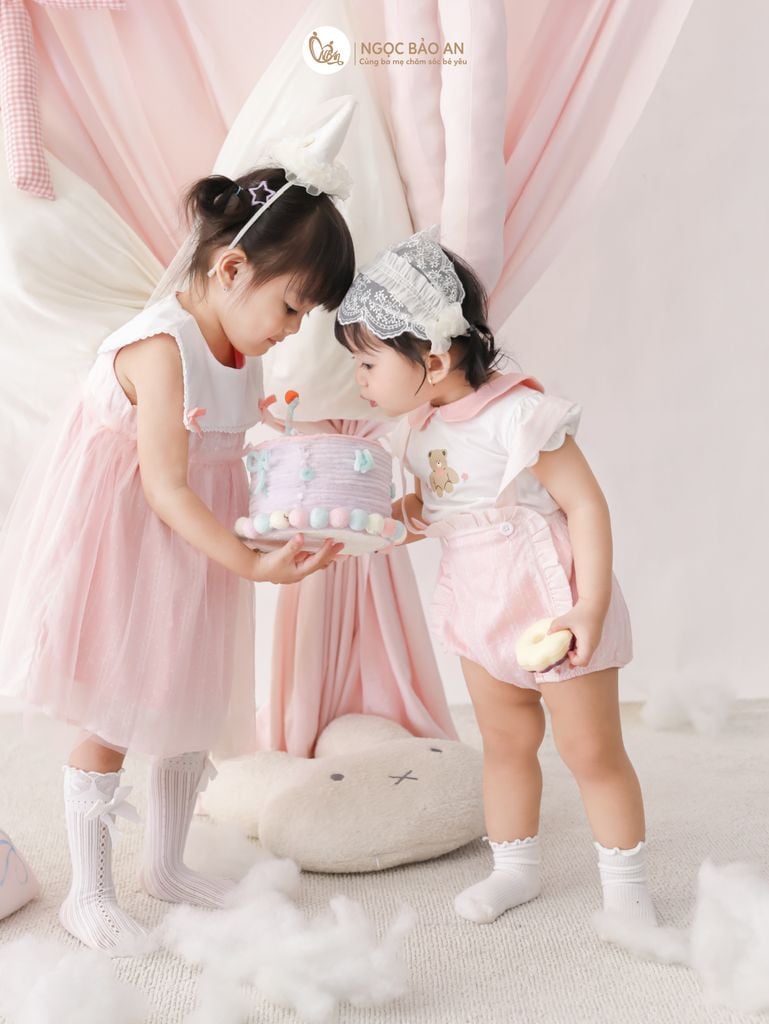 [M&B] BST Pink Girl: Đầm xoè công chúa M&B cotton bé gái (Gấu Hồng)
