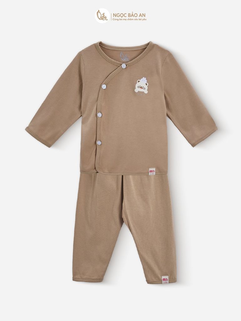 [M&B] Bộ tay dài cài bên tone Nâu cotton M&B cho bé (Combo Sơ Sinh Cotton 2025)
