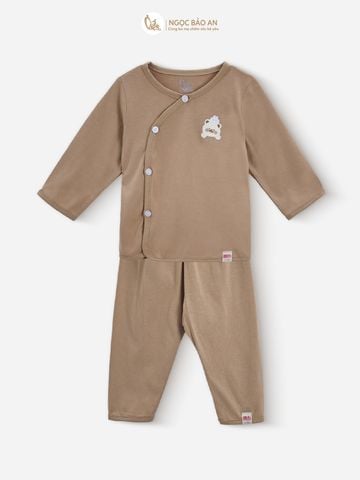 [M&B] Bộ tay dài cài bên tone Nâu cotton M&B cho bé (Combo Sơ Sinh Cotton 2025)