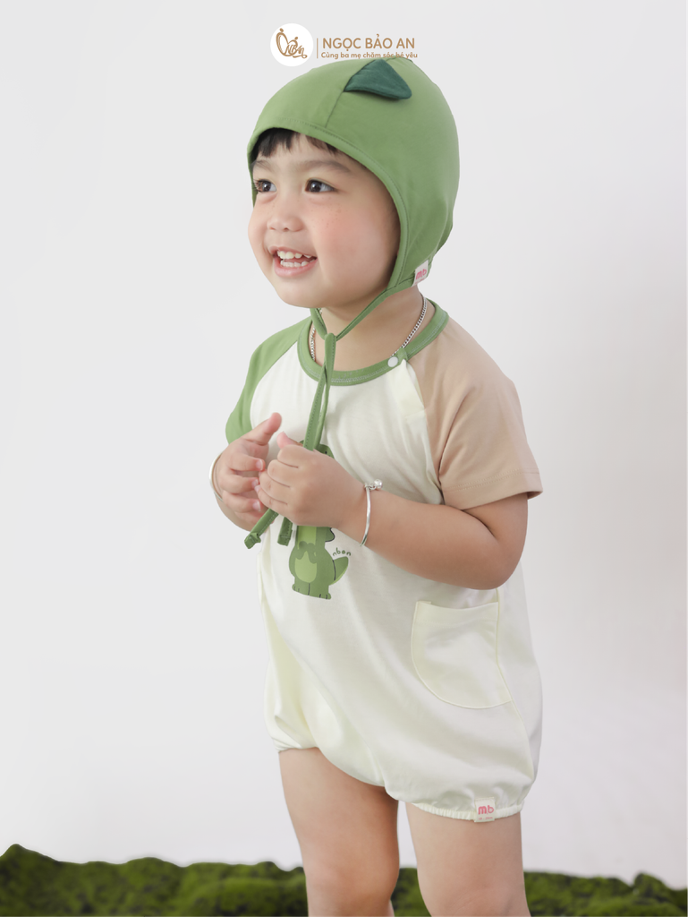 [M&B] BST DINO: Set bodychip + nón cột dây M&B cotton bé trai (Lilo Roco)