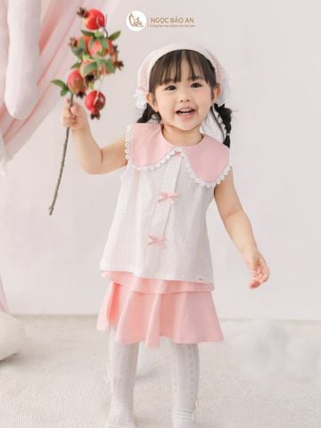 [M&B] BST PINK GIRL: Set Áo+Chân váy Caro Hồng bé gái