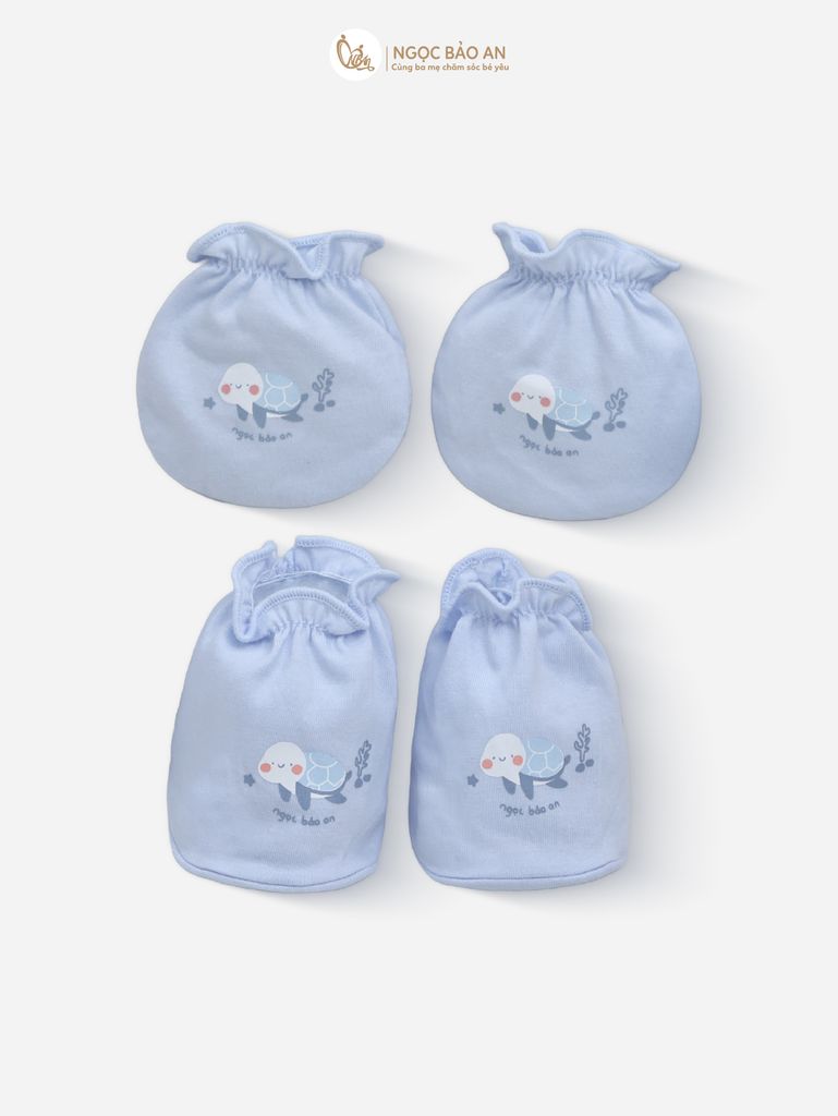 [M&B] Bộ bao tay chân cotton M&B sơ sinh họa tiết Rùa & Bạch Tuộc cho bé (Combo sơ sinh cotton 2025)