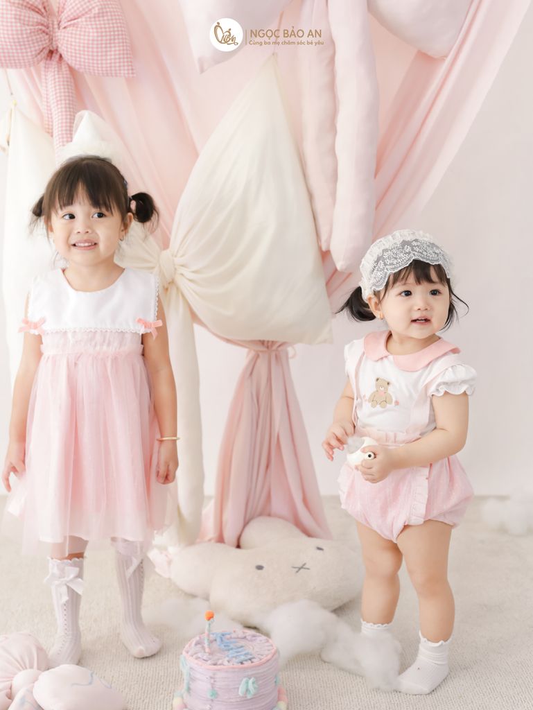[M&B] BST Pink Girl: Đầm xoè công chúa M&B cotton bé gái (Gấu Hồng)