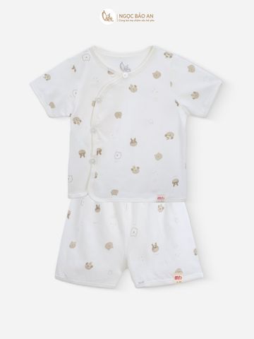 [M&B] Bộ ngắn cài bên cotton gấu thỏ nâu