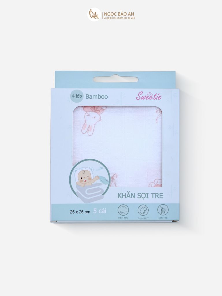 [M&B] Khăn Bamboo 4 lớp in hình M&B (25x25cm)