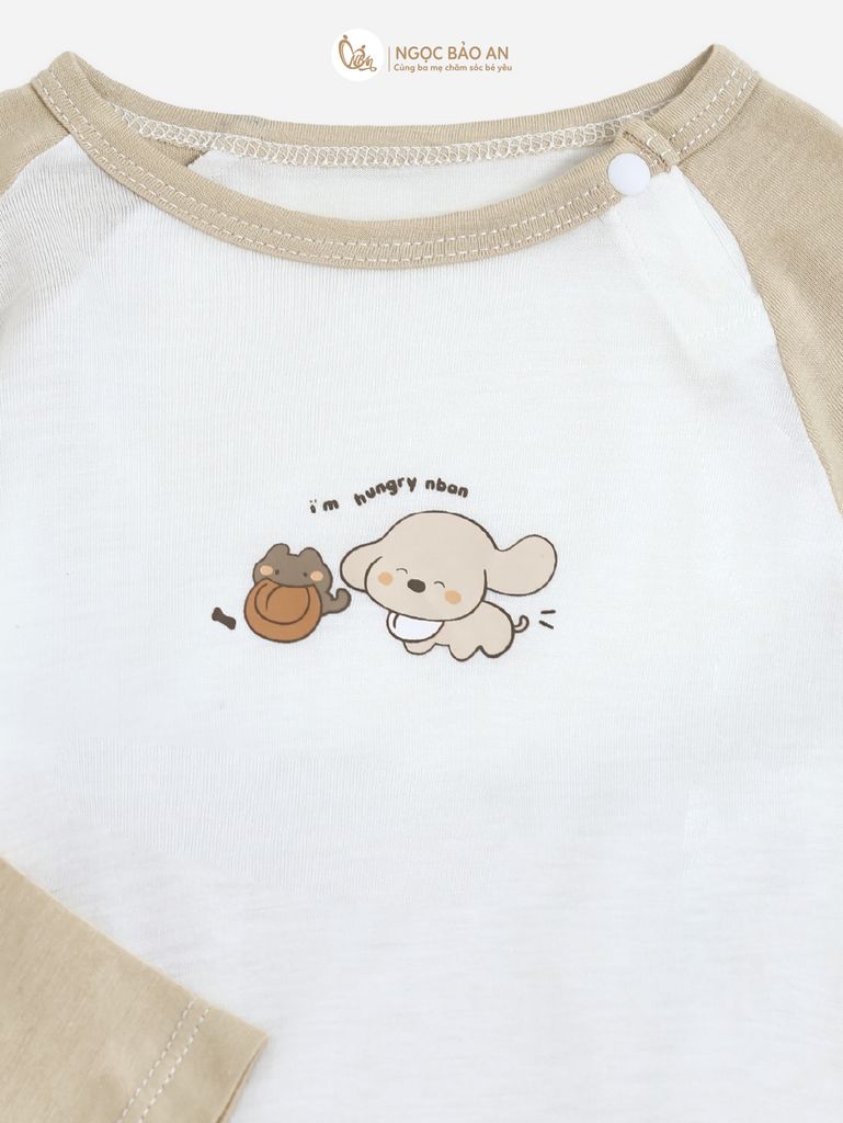 [HONEY] Bộ tay dài rayon 2 chiều cún hungry