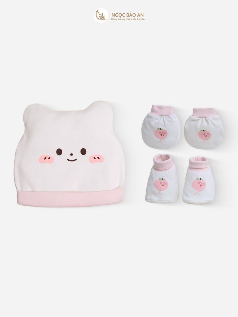 [M&B] Set nón bao tay chân bo sơ sinh cotton M&B in hình họa tiết (Combo sơ sinh cotton 2025)
