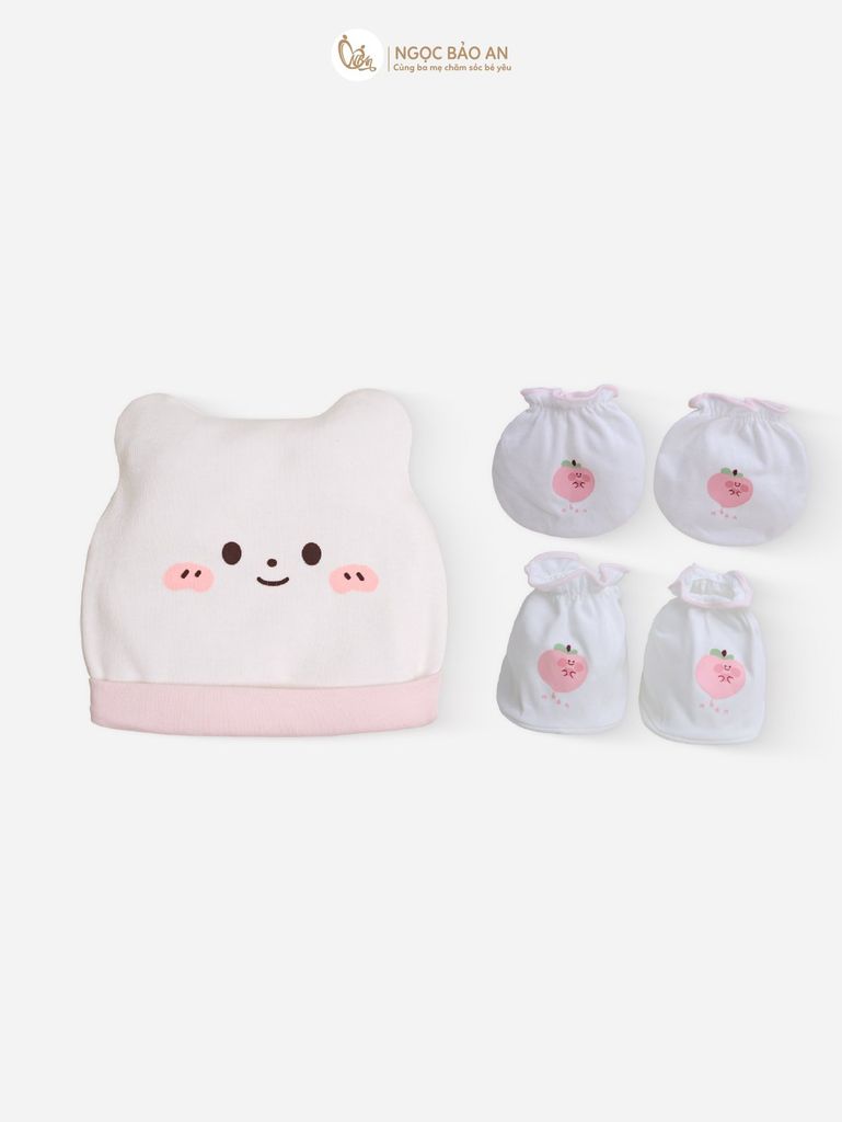 [M&B] Set nón bao tay chân thun sơ sinh cotton M&B in hình họa tiết (Combo sơ sinh cotton 2025)
